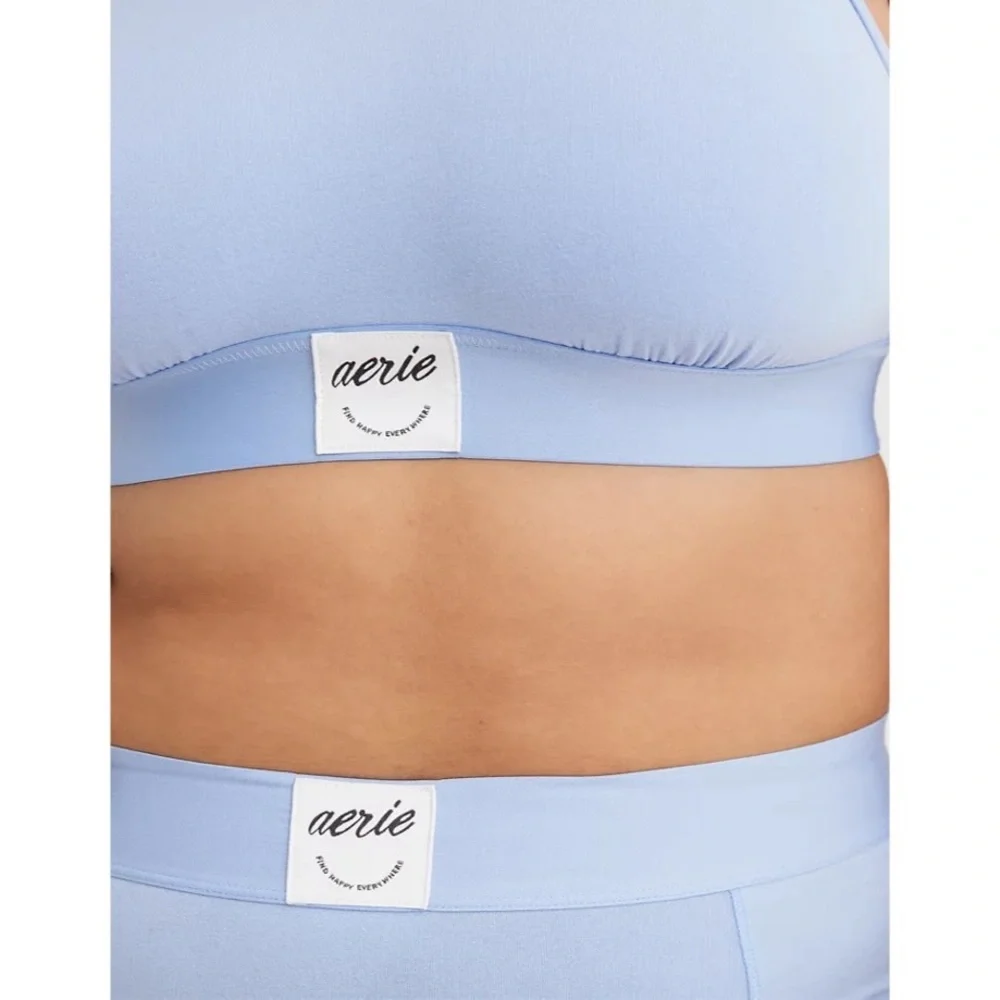 NWT Aerie High Neck Cotton Longline Bralette Womens Small Fresh Water Blue - Picture 3 of 8